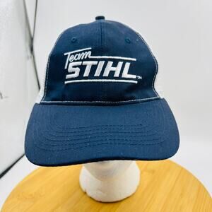 Team STIHL Trucker Hat Blue Front White Mesh Back Embroidered Ball Cap Logo